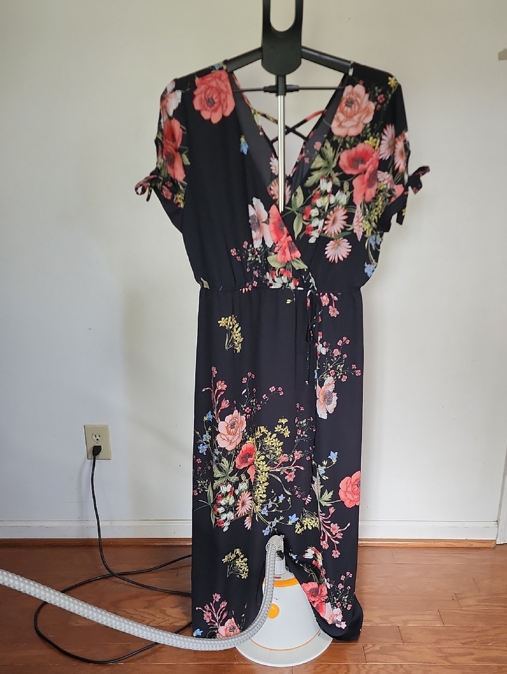 Maurices Black Floral Maxi Dress with Pink & Coral Blooms